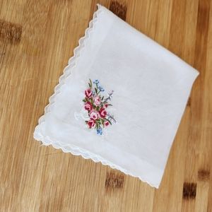 Vintage Embroidered Floral Hankie